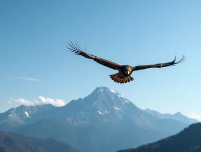 Golden Eagle Flying Over Mountain Range