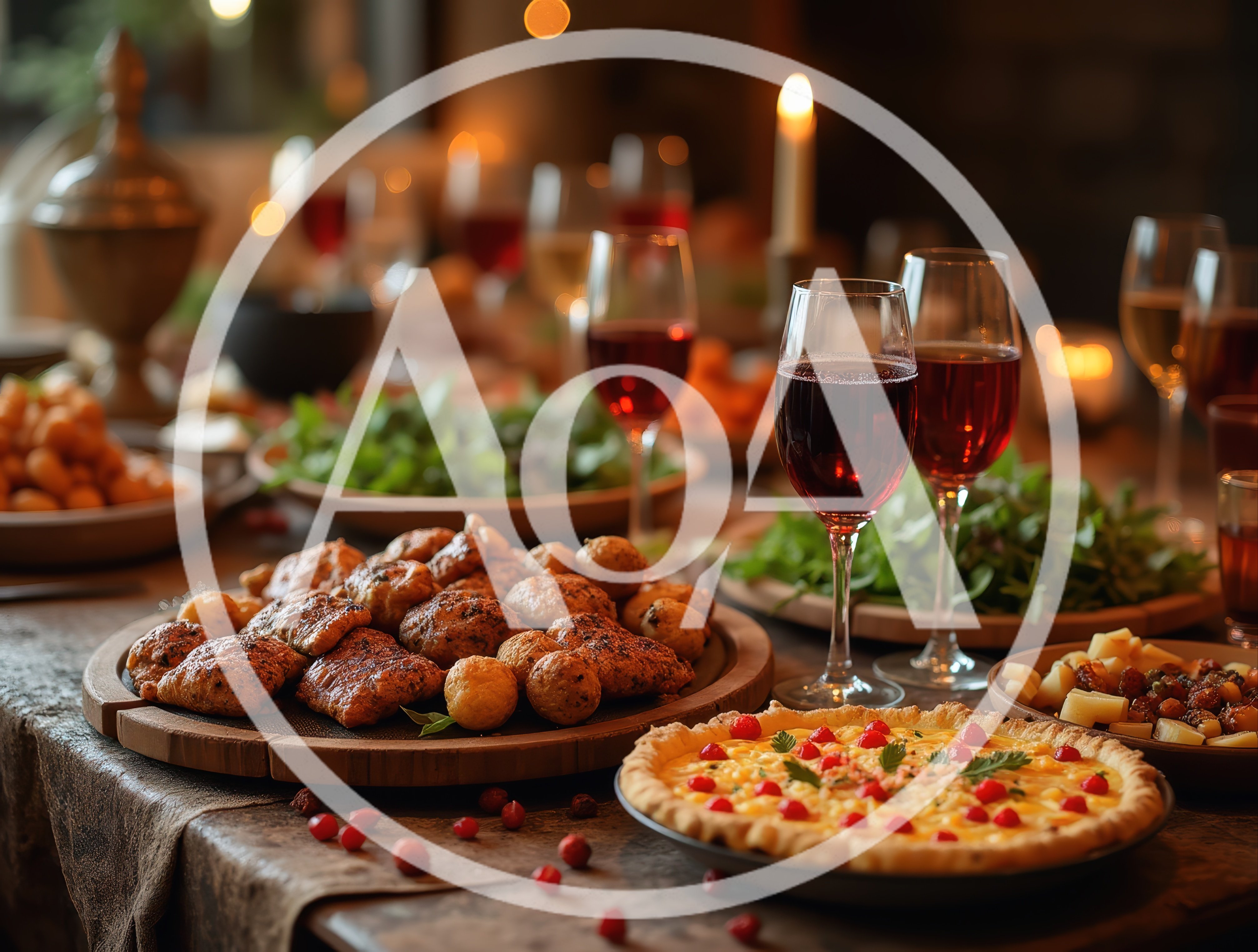Festive Dinner Table With Roasted Meat And Quiche