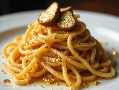 Gourmet Spaghetti Dish Topped With Edible Gold Flakes