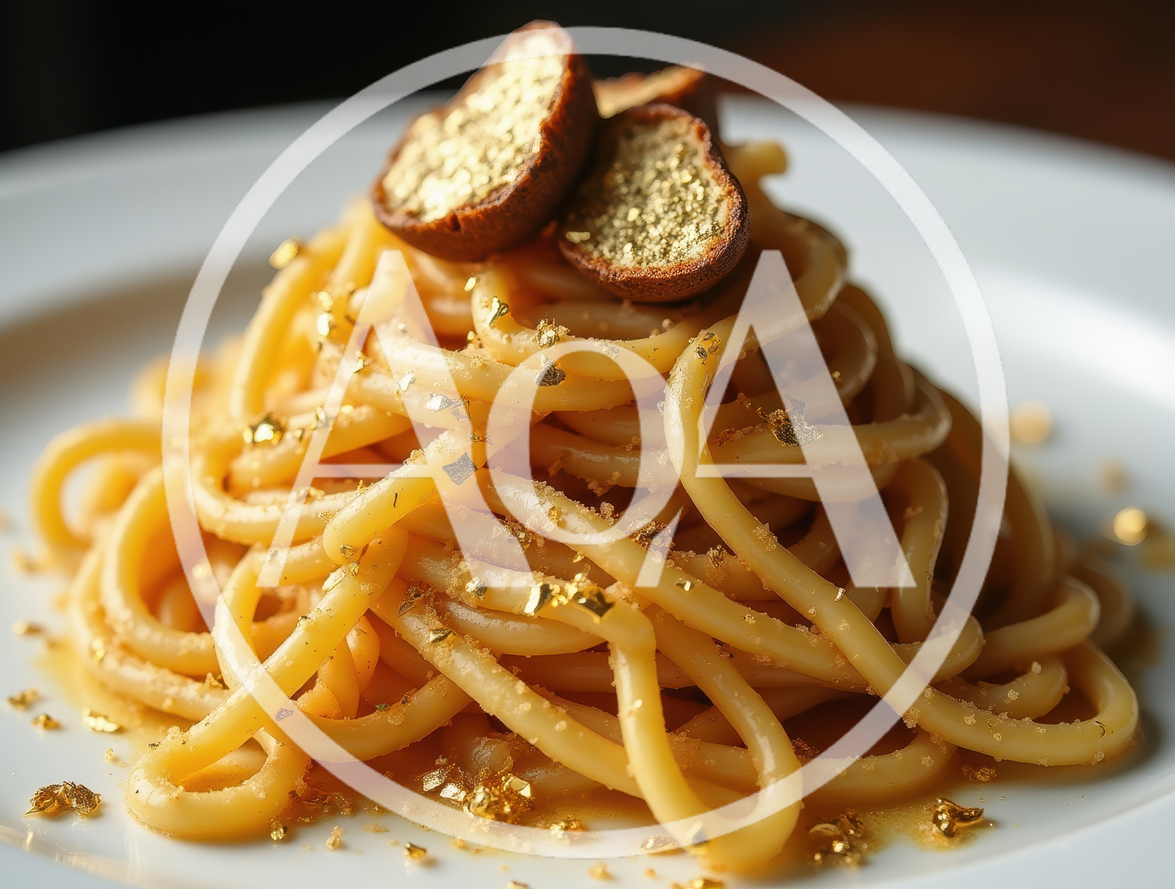 Gourmet Spaghetti Dish Topped With Edible Gold Flakes