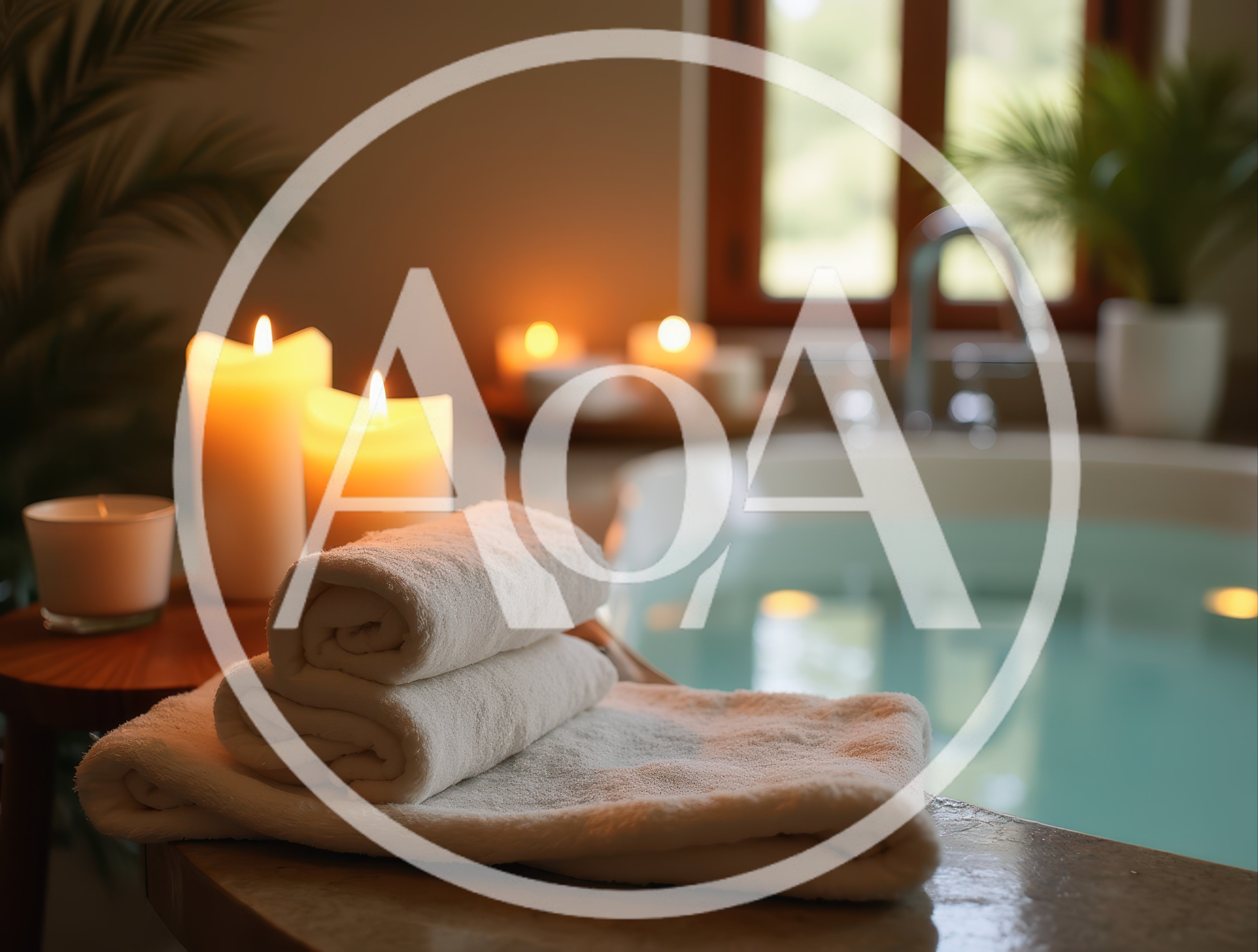 Relaxing Spa Bathroom Setting With Candles And Towels