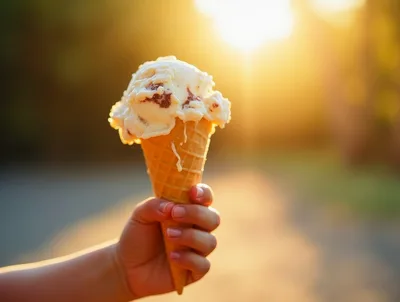 Child Holding Ice Cream Cone at Sunset