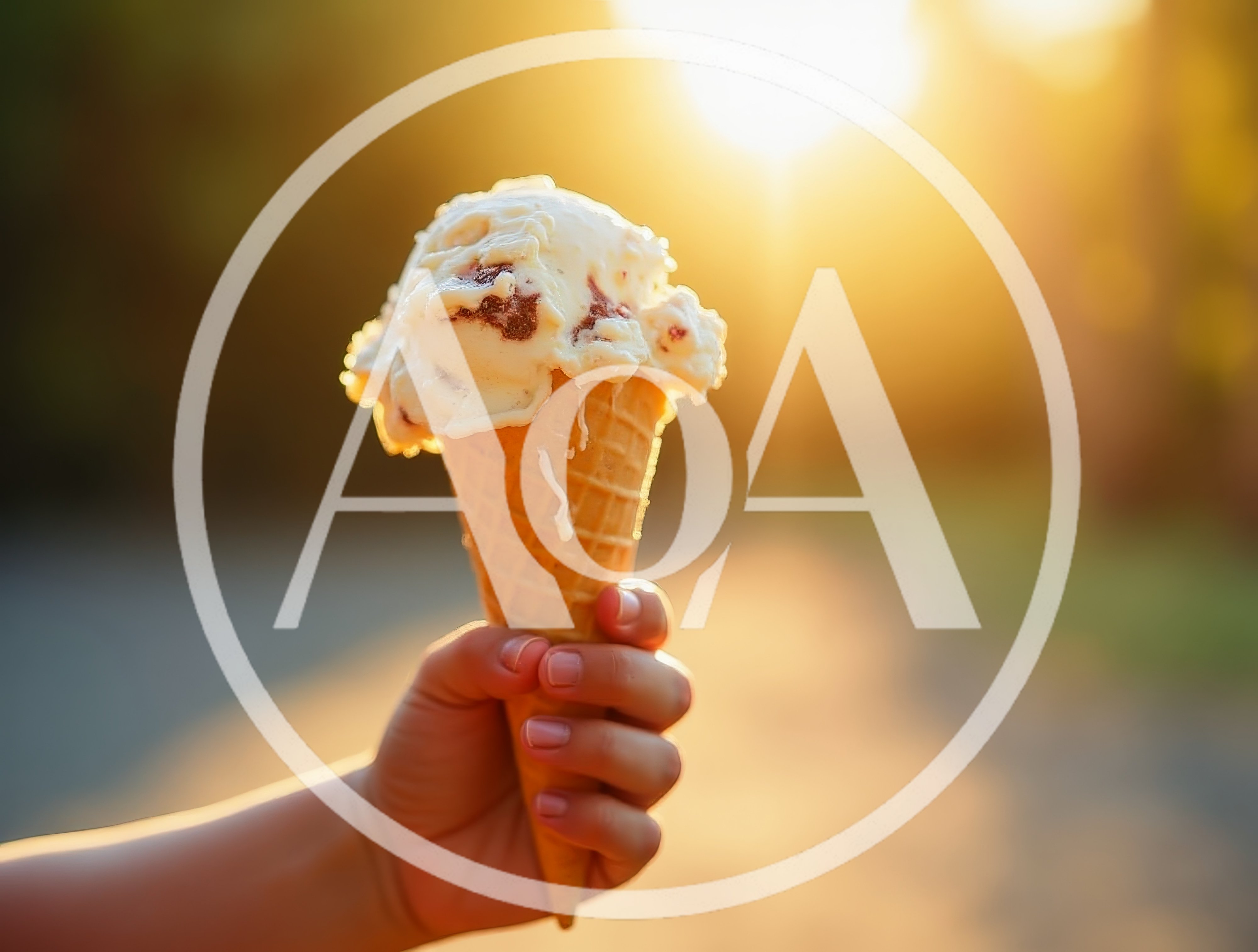 Child Holding Ice Cream Cone at Sunset