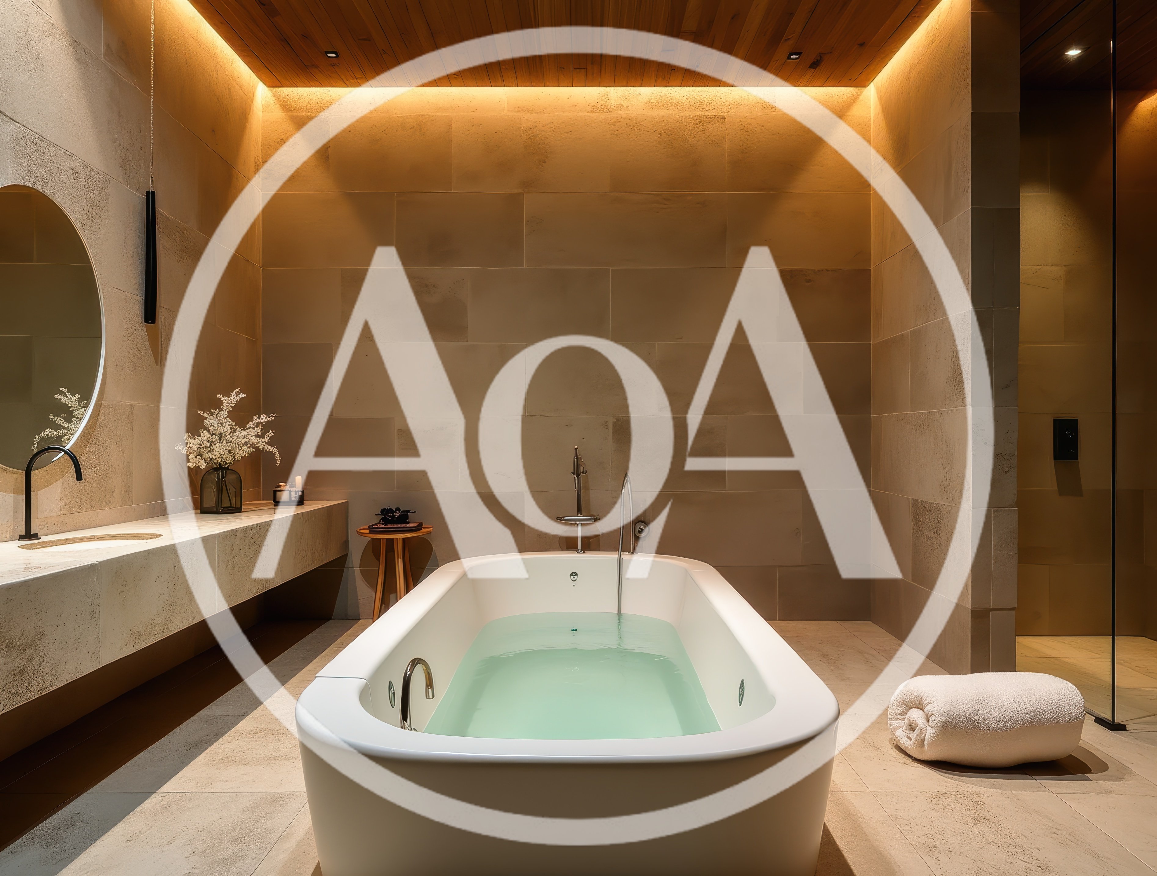 Modern Minimalist Bathroom With Freestanding Bathtub