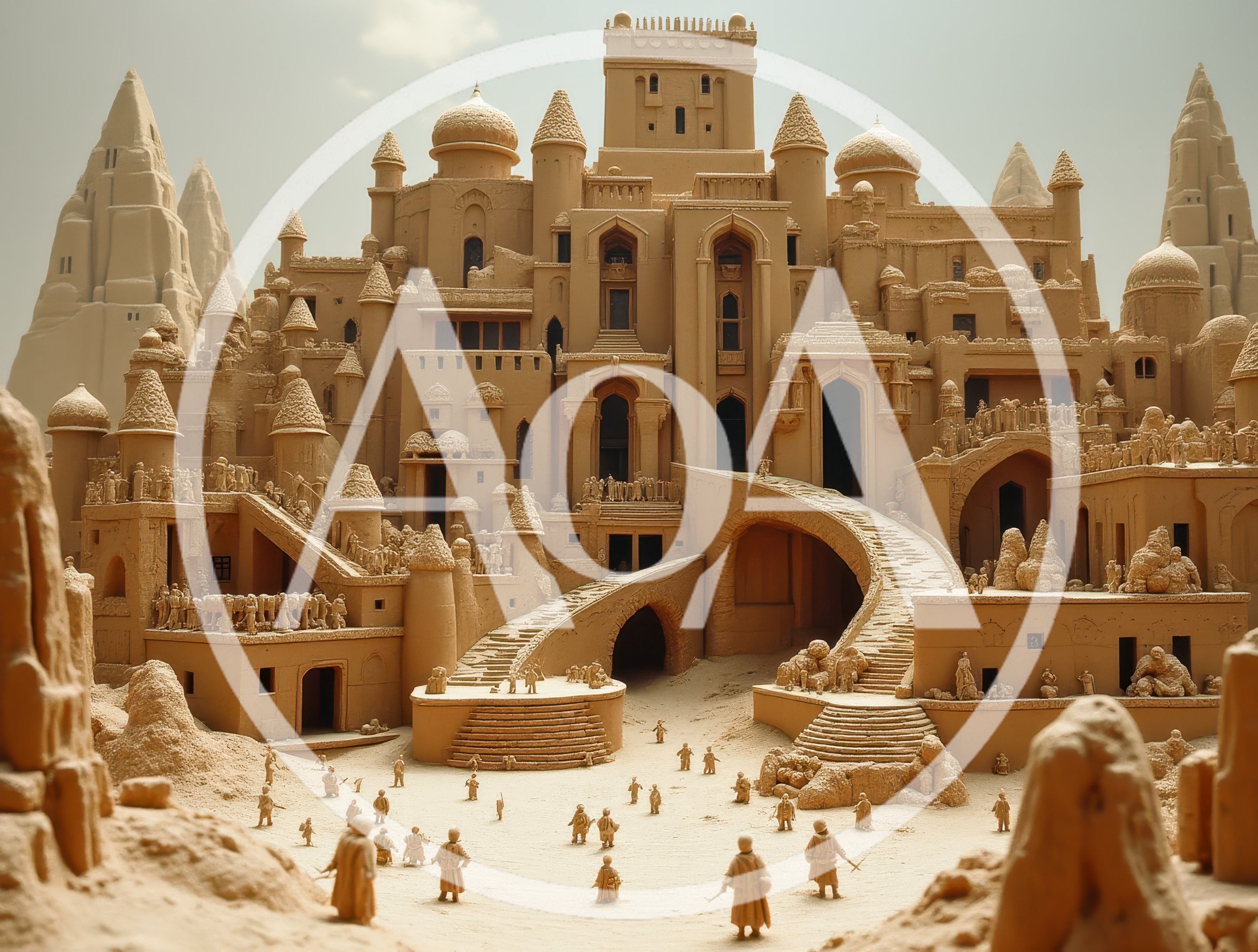 Intricate Sandcastle City With Miniature Figures