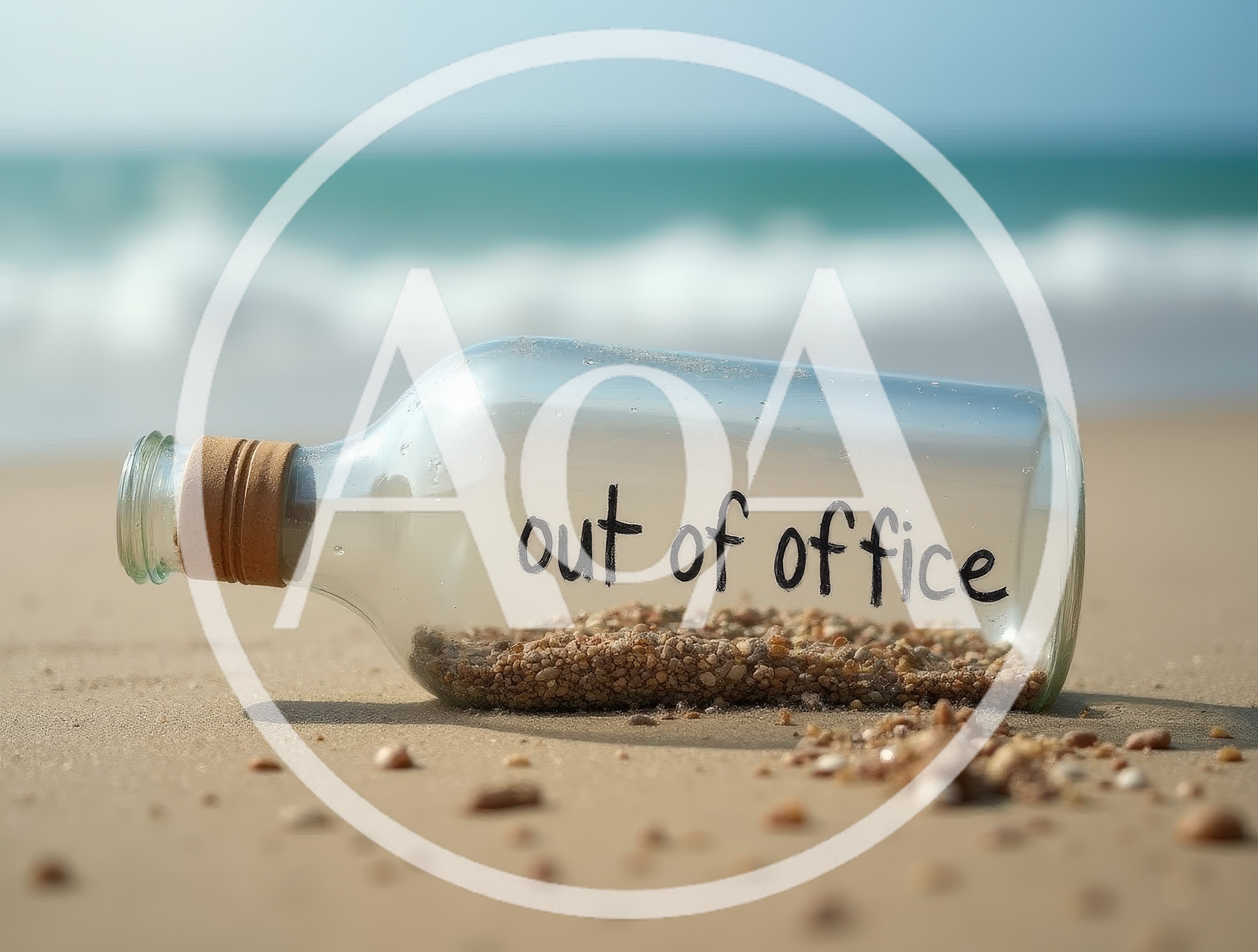 Glass Bottle With Out Of Office Message On Beach
