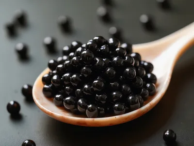 Spoonful Of Black Tapioca Pearls For Bubble Tea