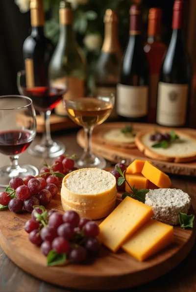Gourmet Wine and Cheese Board with Grapes
