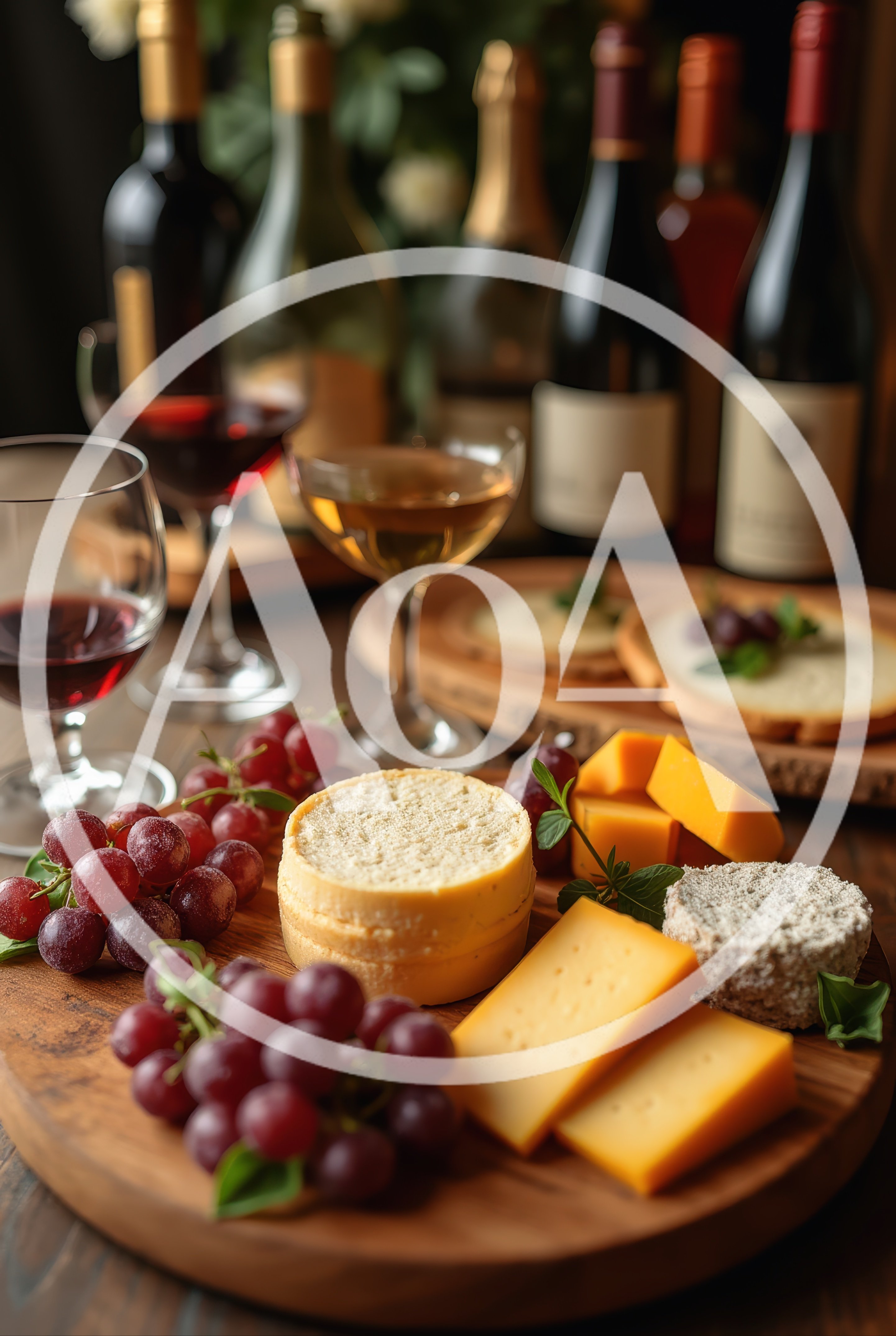 Gourmet Wine and Cheese Board with Grapes