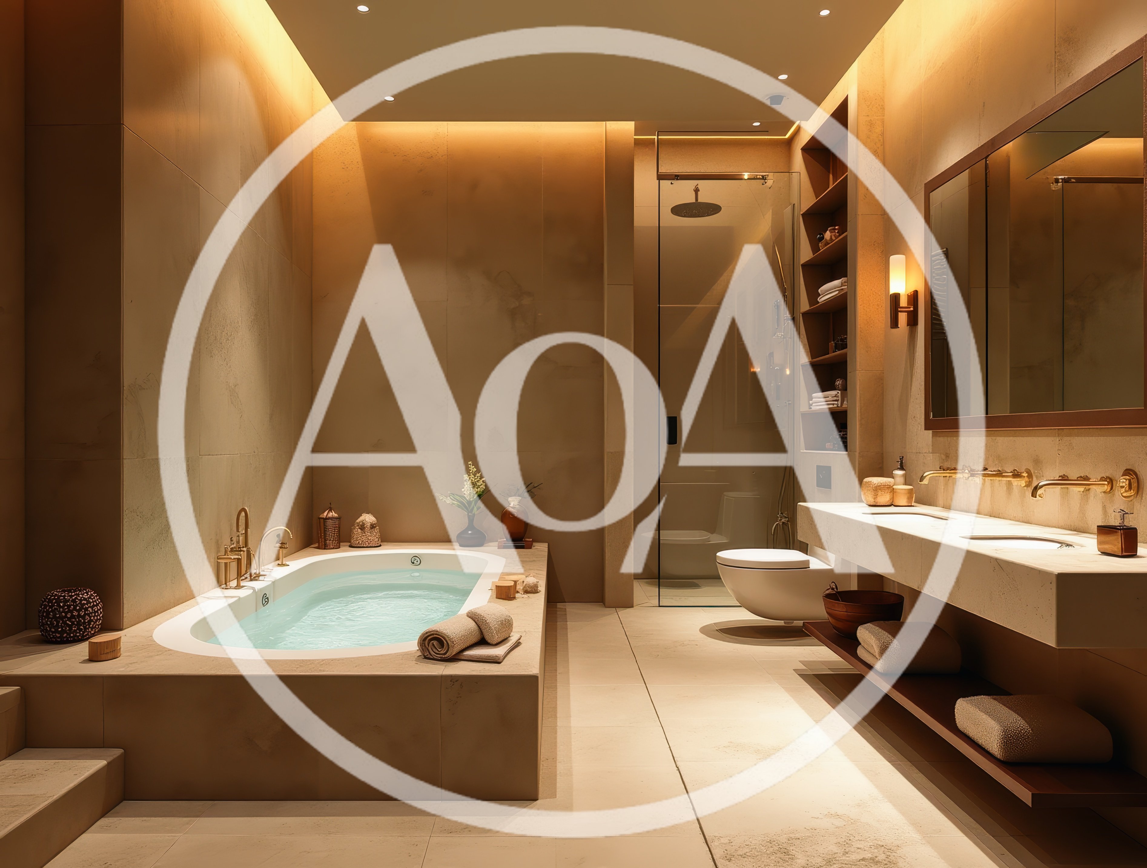 Modern Luxury Bathroom Interior With Bathtub And Vanity
