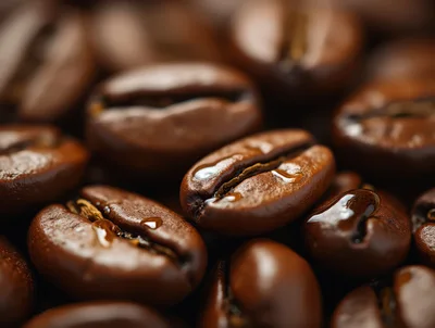 Macro Close Up Of Roasted Coffee Beans