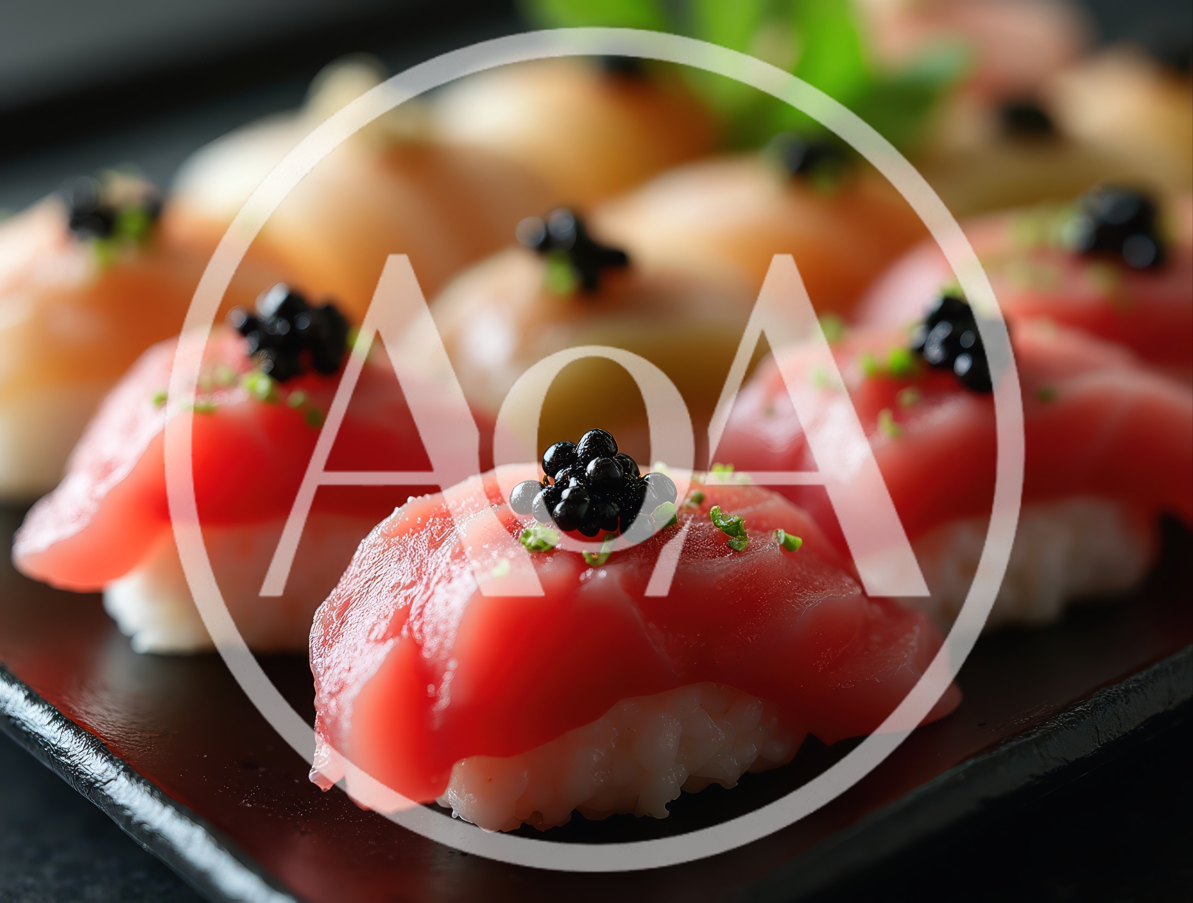 Fresh Tuna Nigiri Sushi Topped With Black Caviar