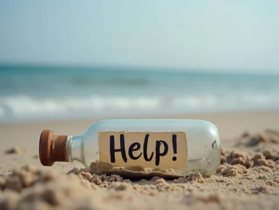 Message In A Bottle With Help Note On Beach