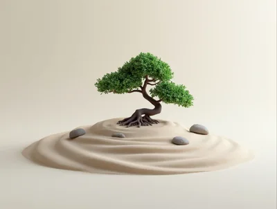 Bonsai Tree In A Zen Sand Garden