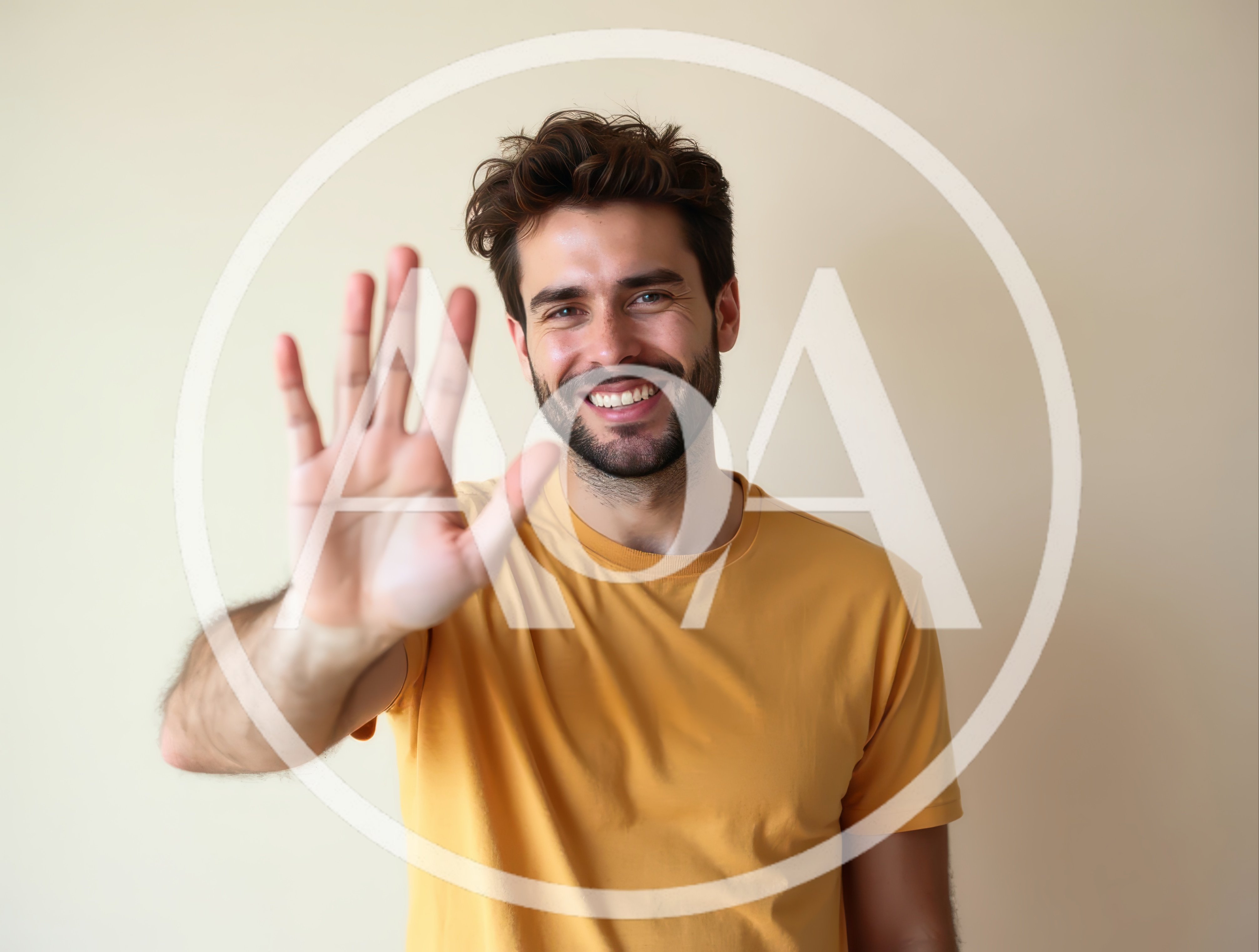 Smiling Young Man Waving Hand At Camera