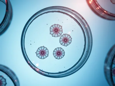 Microscopic Cell Clusters In A Laboratory Petri Dish