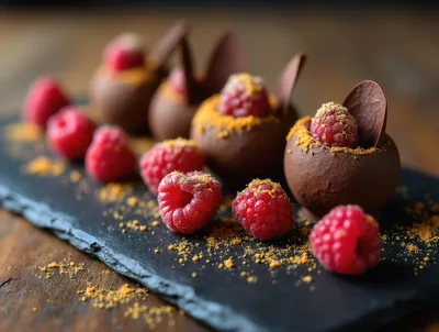 Gourmet Chocolate Raspberry Desserts on Slate Platter