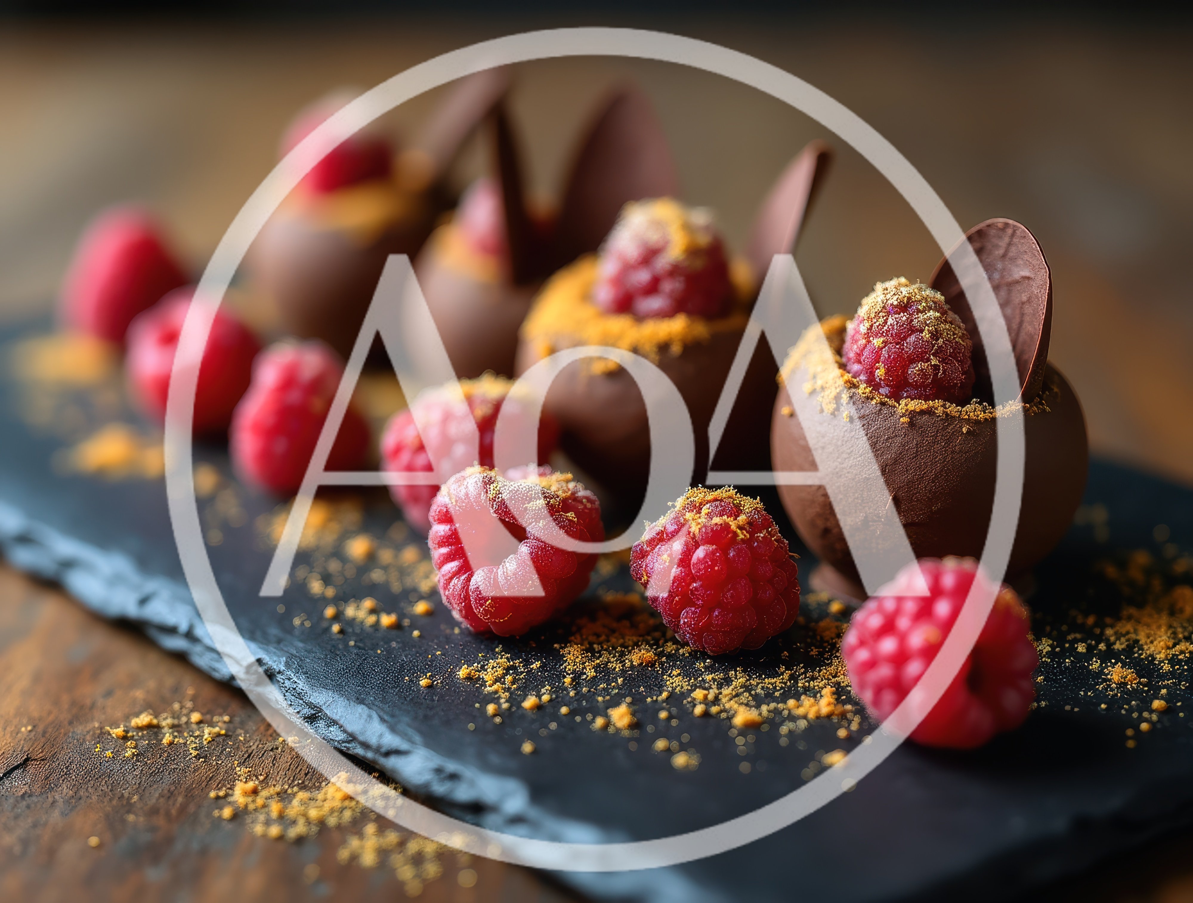 Gourmet Chocolate Raspberry Desserts on Slate Platter