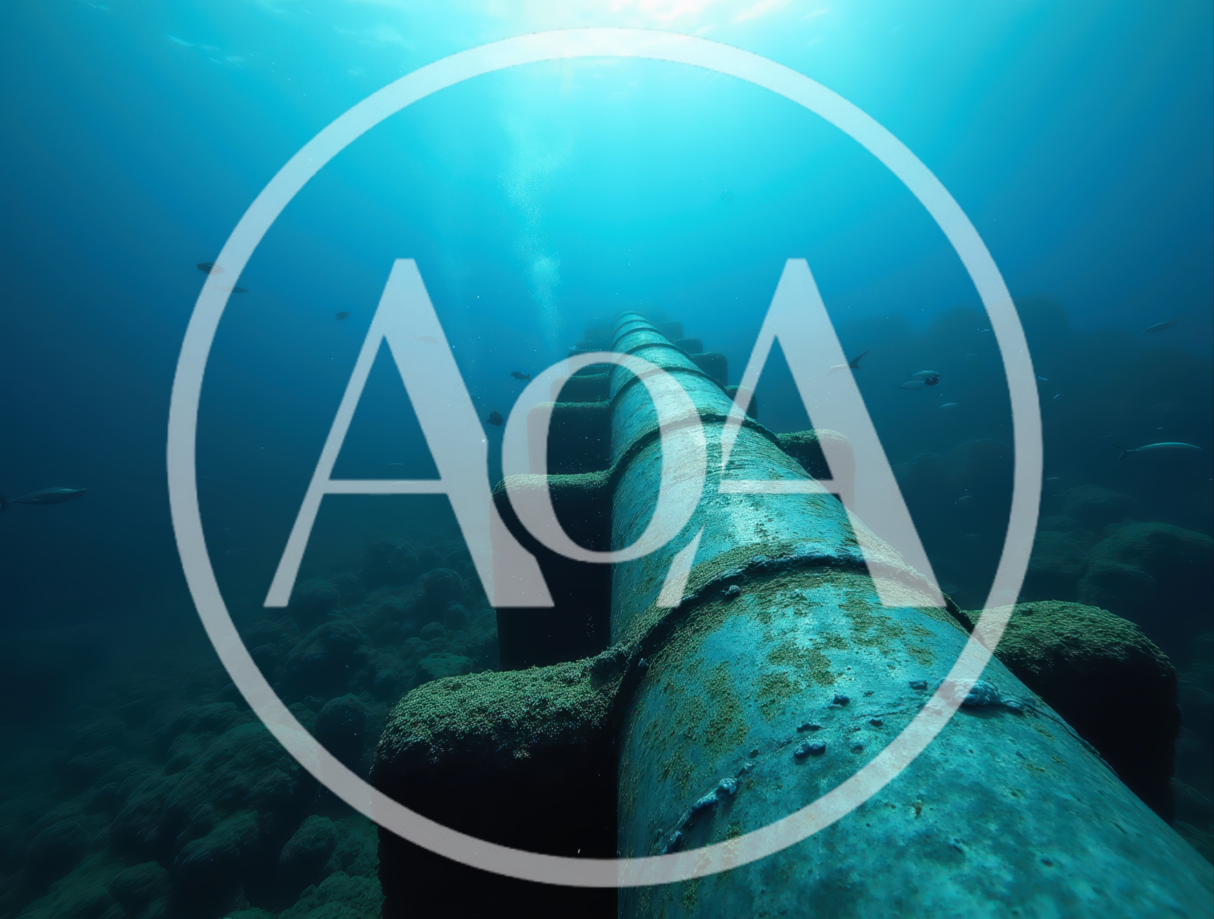 Underwater View Of A Submerged Industrial Pipeline