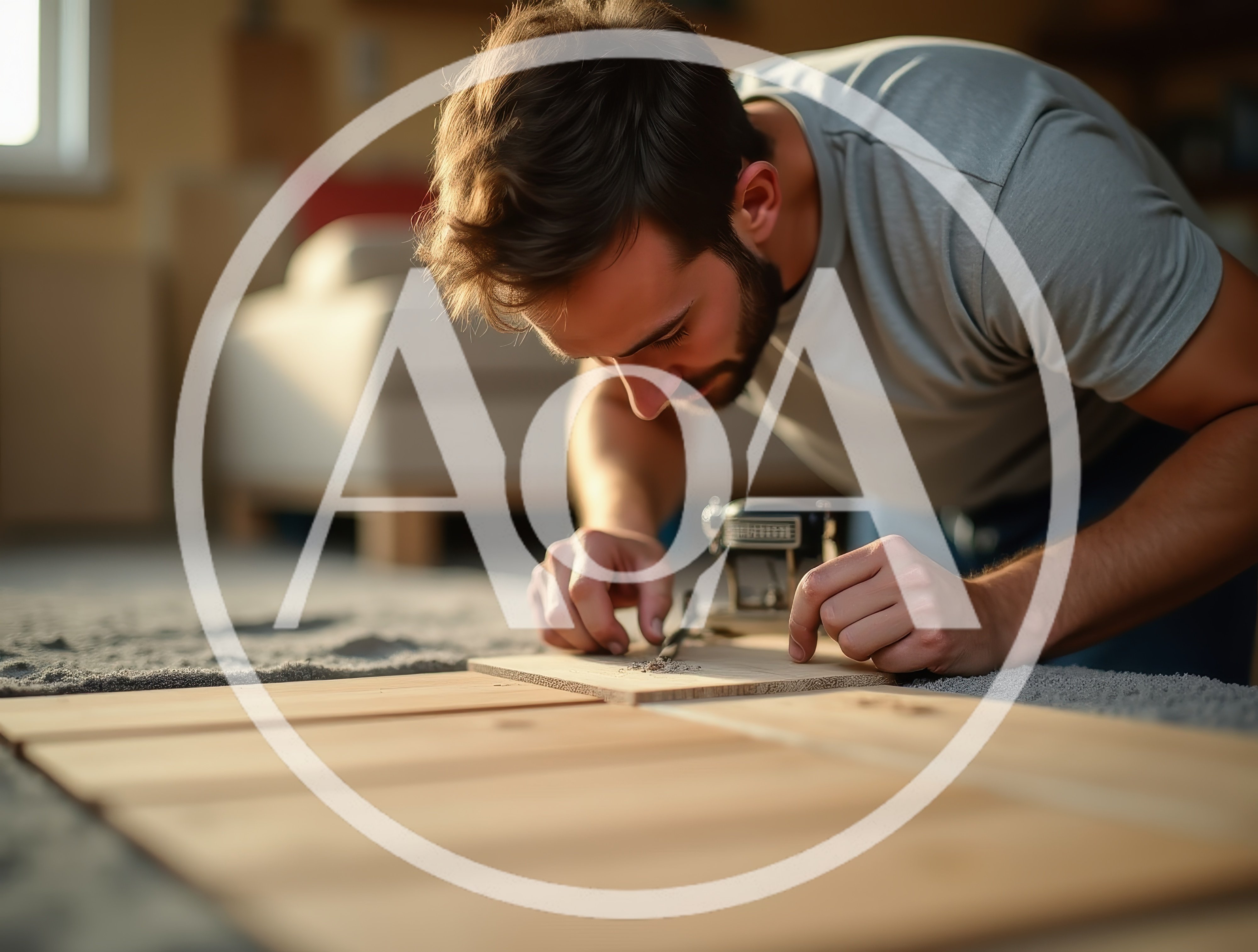 Young Man Assembling Wooden Furniture At Home