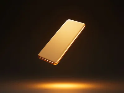 Floating Golden Smartphone On Dark Background