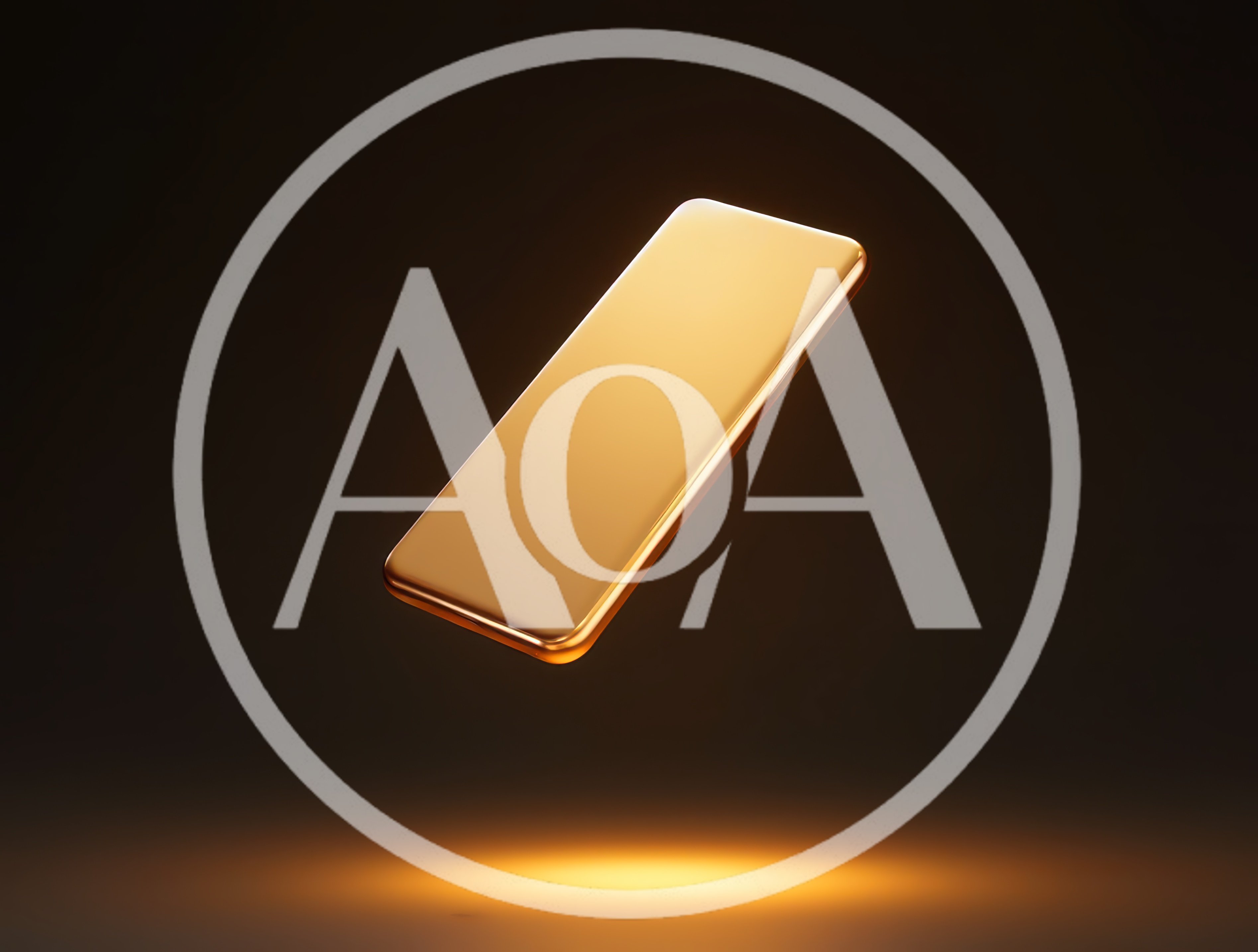 Floating Golden Smartphone On Dark Background