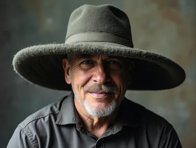 Portrait Of A Mature Man Wearing A Wide Brimmed Hat
