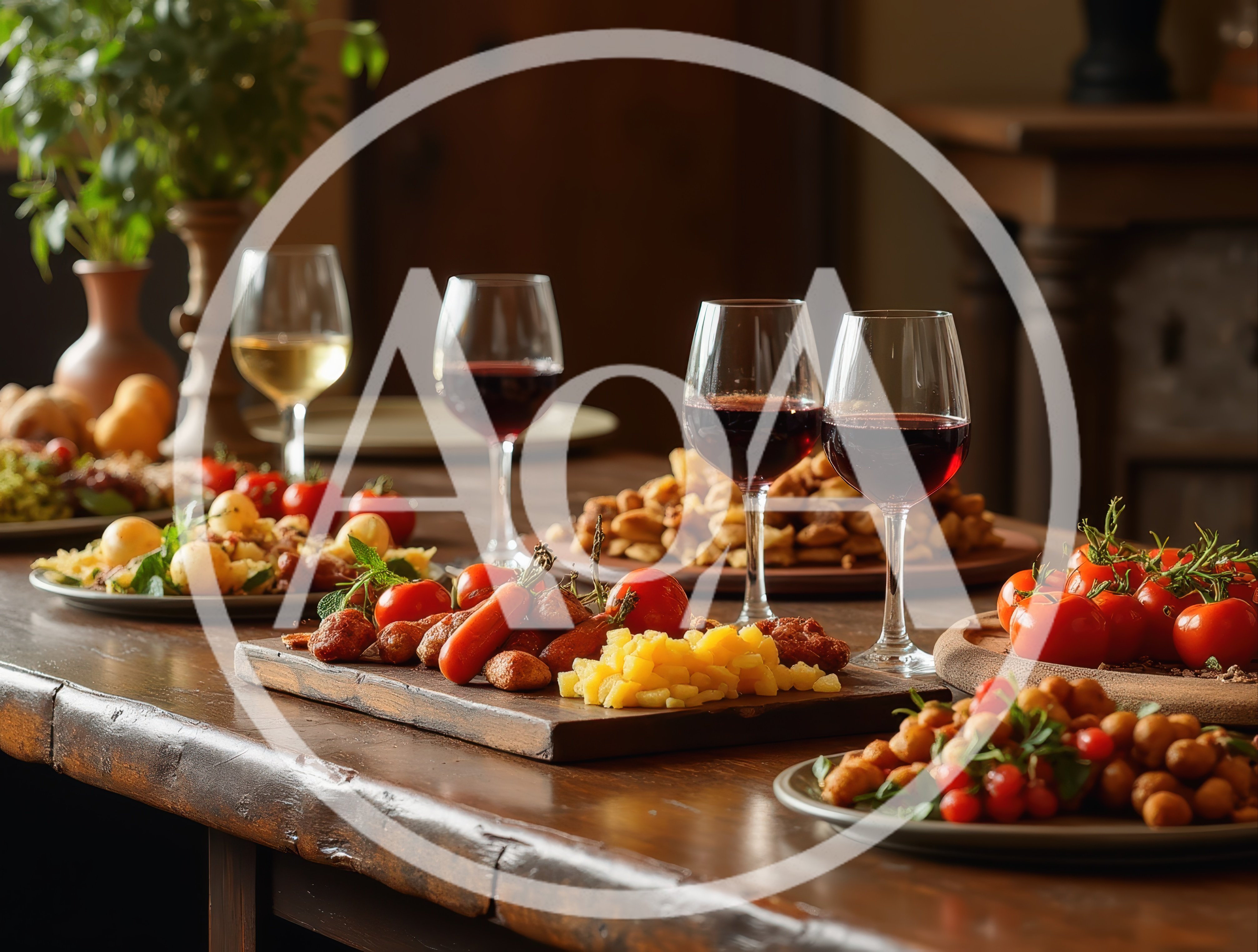 Rustic Table Spread With Wine And Appetizers