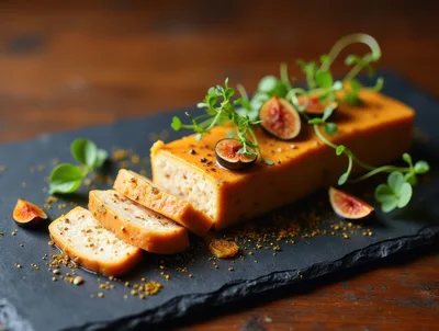 Gourmet Pate Terrine With Fresh Figs And Microgreens