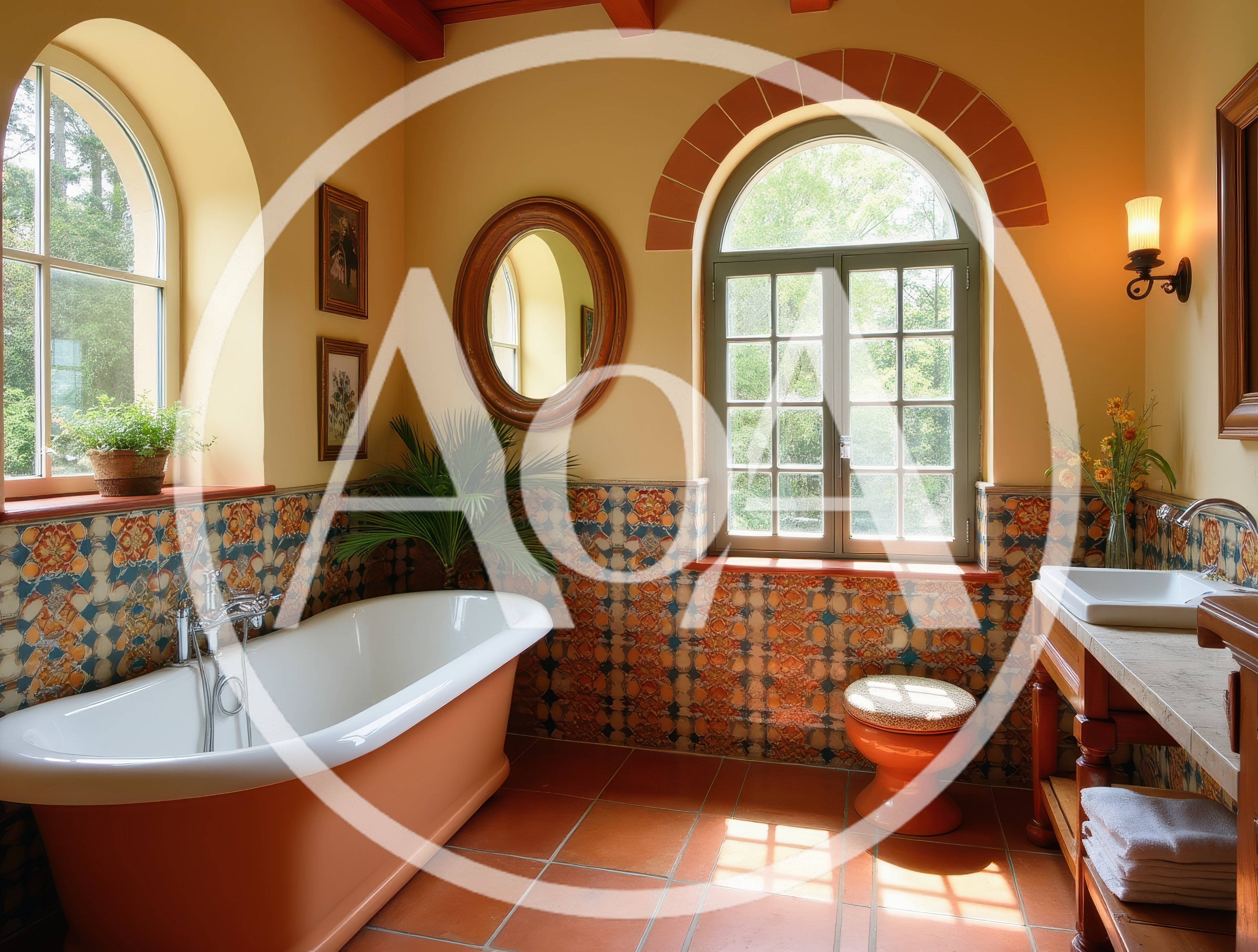 Luxurious Mediterranean Style Bathroom With Clawfoot Tub
