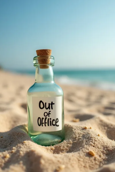 Glass Bottle With Out Of Office Note On Beach