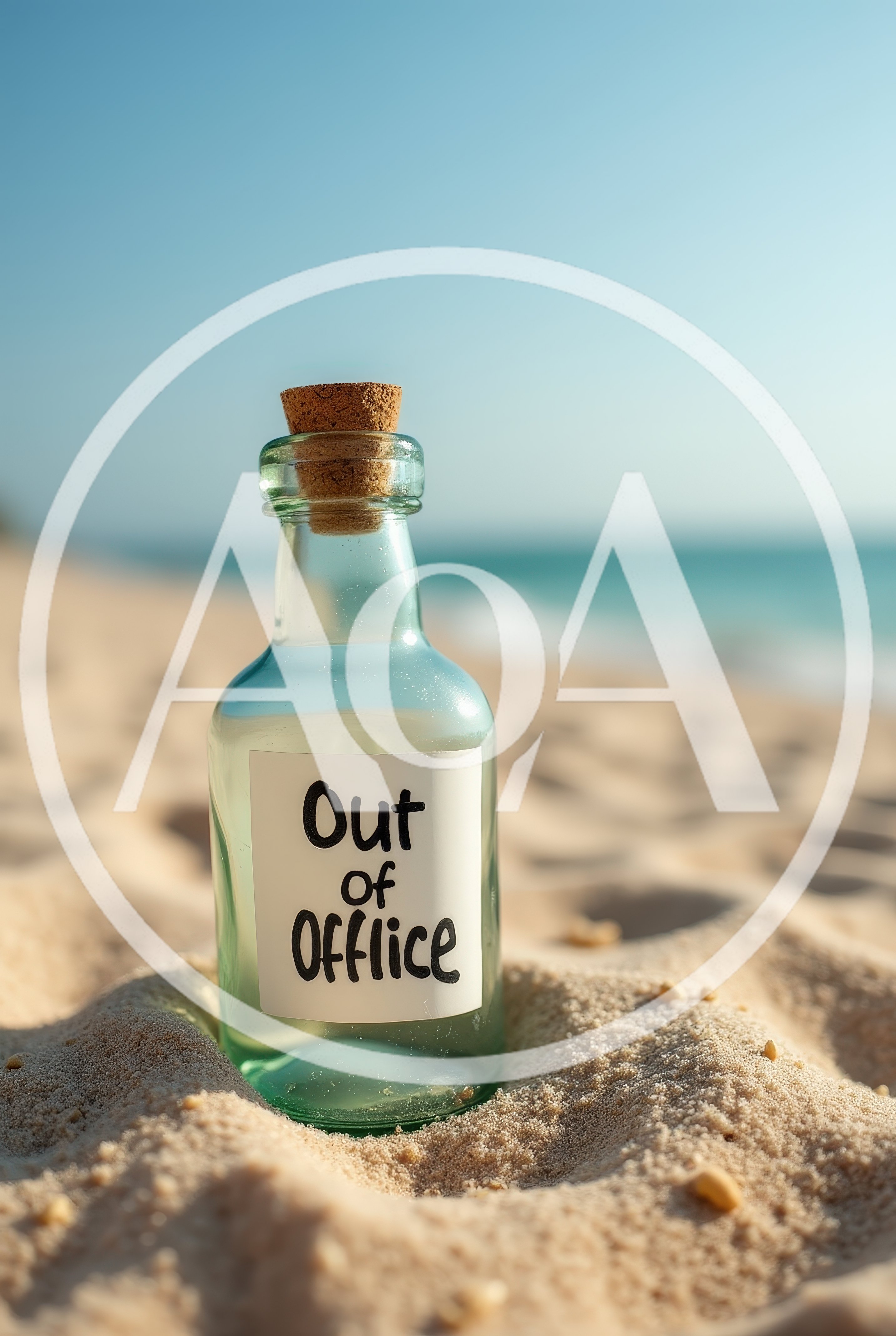 Glass Bottle With Out Of Office Note On Beach