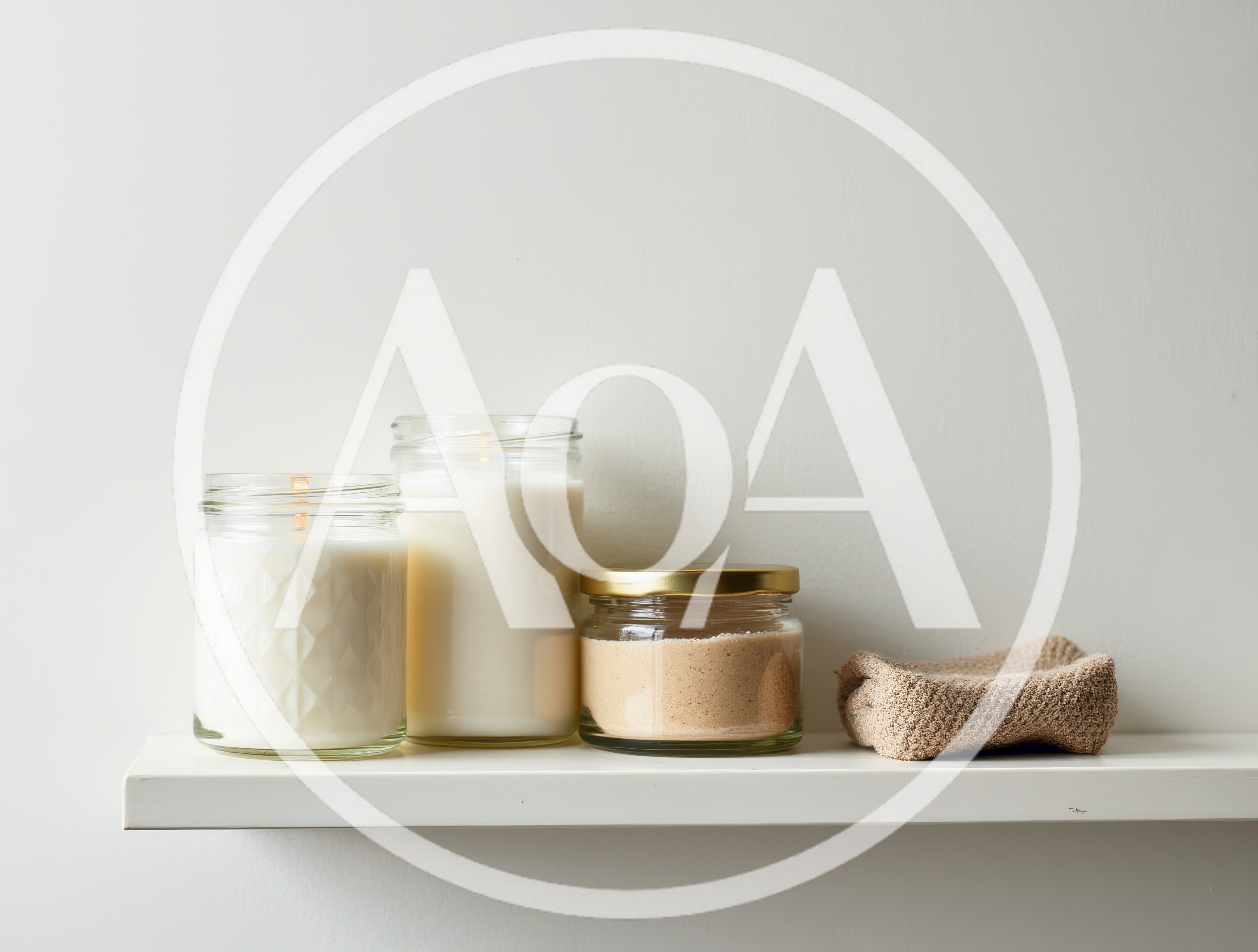 Spa Candles And Bath Salts On A White Shelf