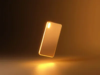 Floating Golden Smartphone With Glowing Camera Lens