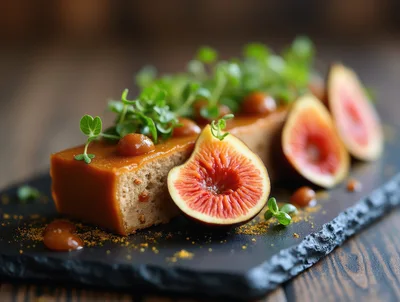 Gourmet Pate With Fresh Figs And Microgreens