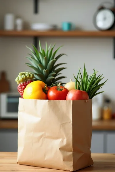 Paper Grocery Bag Filled With Fresh Produce