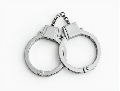 Shiny Metal Handcuffs Isolated On White Background