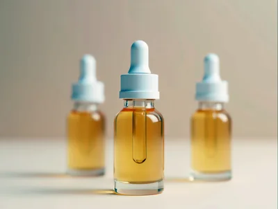 Three Glass Dropper Bottles With Amber Serum