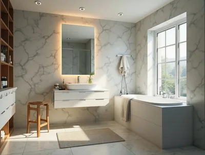 Modern Luxury Bathroom Interior With Marble Walls