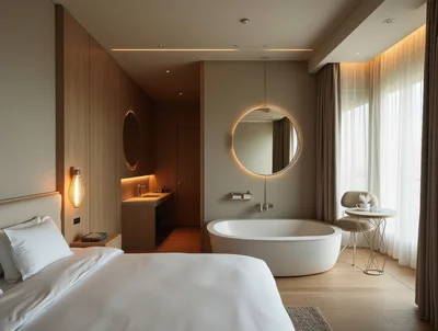 Modern Luxury Hotel Bedroom With Integrated Bathtub