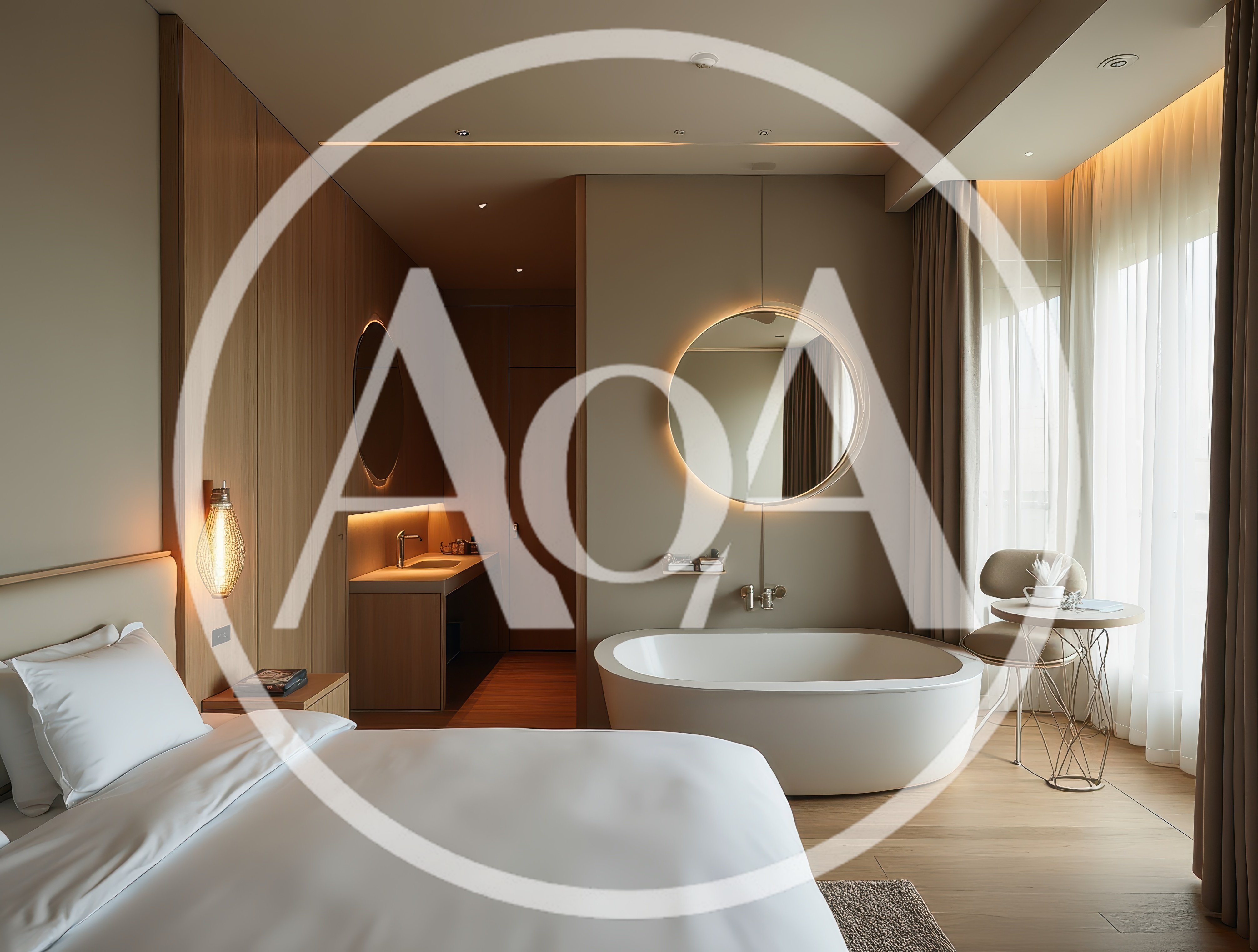 Modern Luxury Hotel Bedroom With Integrated Bathtub
