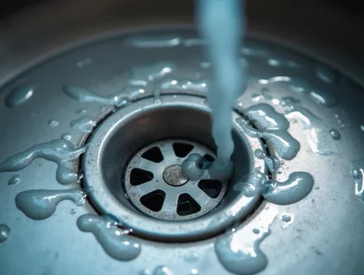 Thick White Liquid Pouring Into A Metal Kitchen Sink