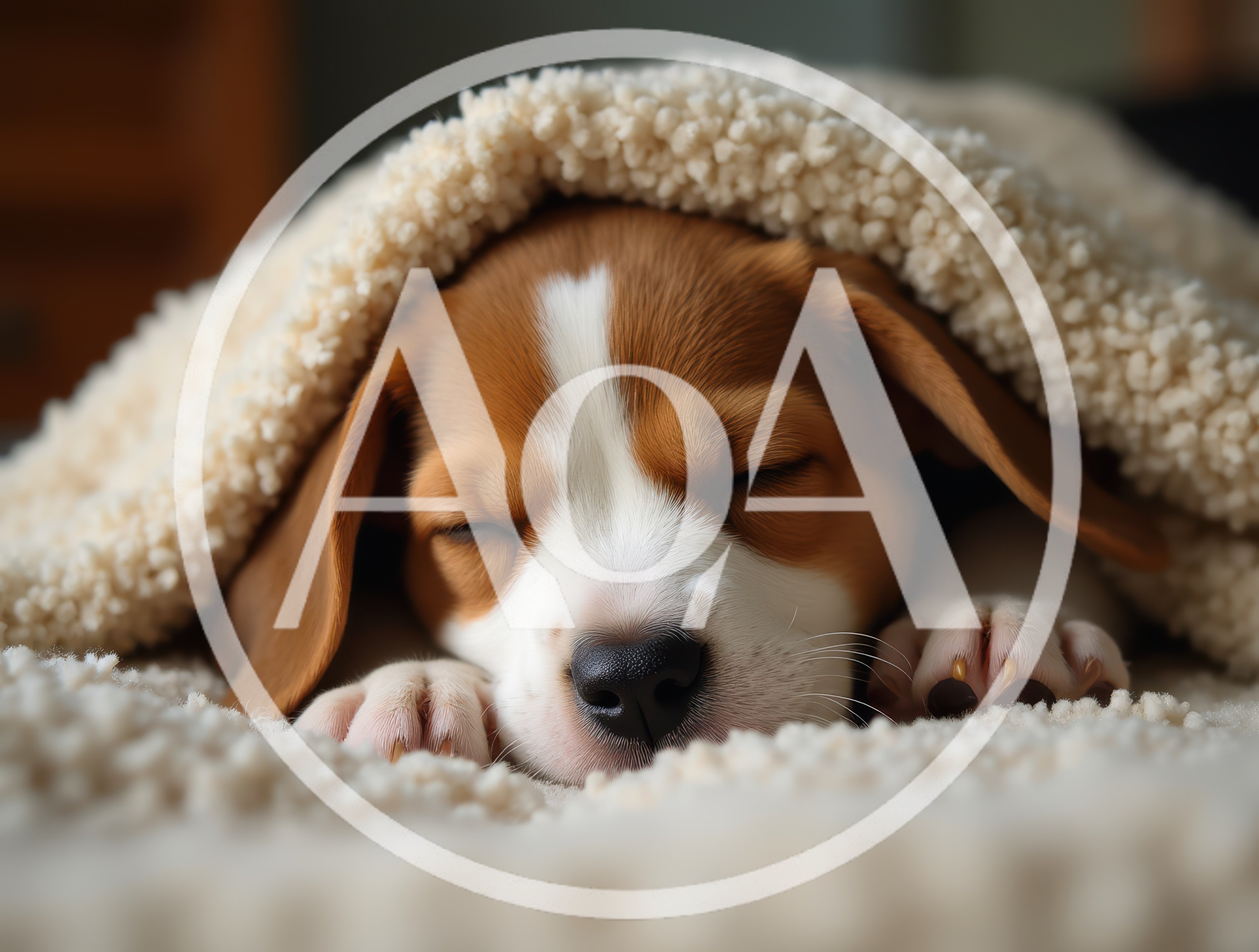 Sleeping Beagle Puppy Under A Soft Blanket