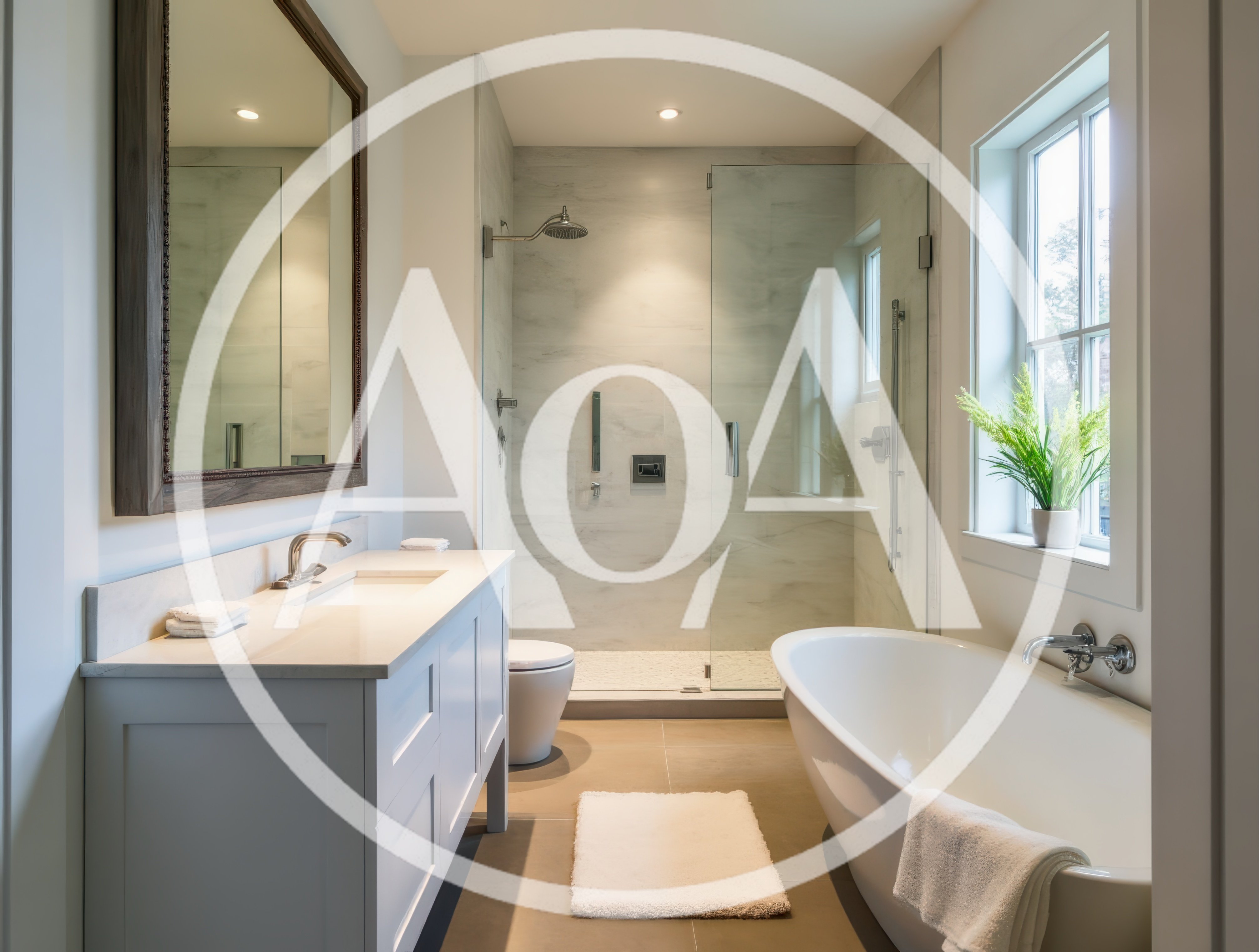 Modern Bathroom Interior With Freestanding Bathtub And Shower
