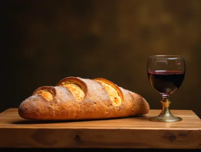 Loaf of Bread and Chalice of Red Wine