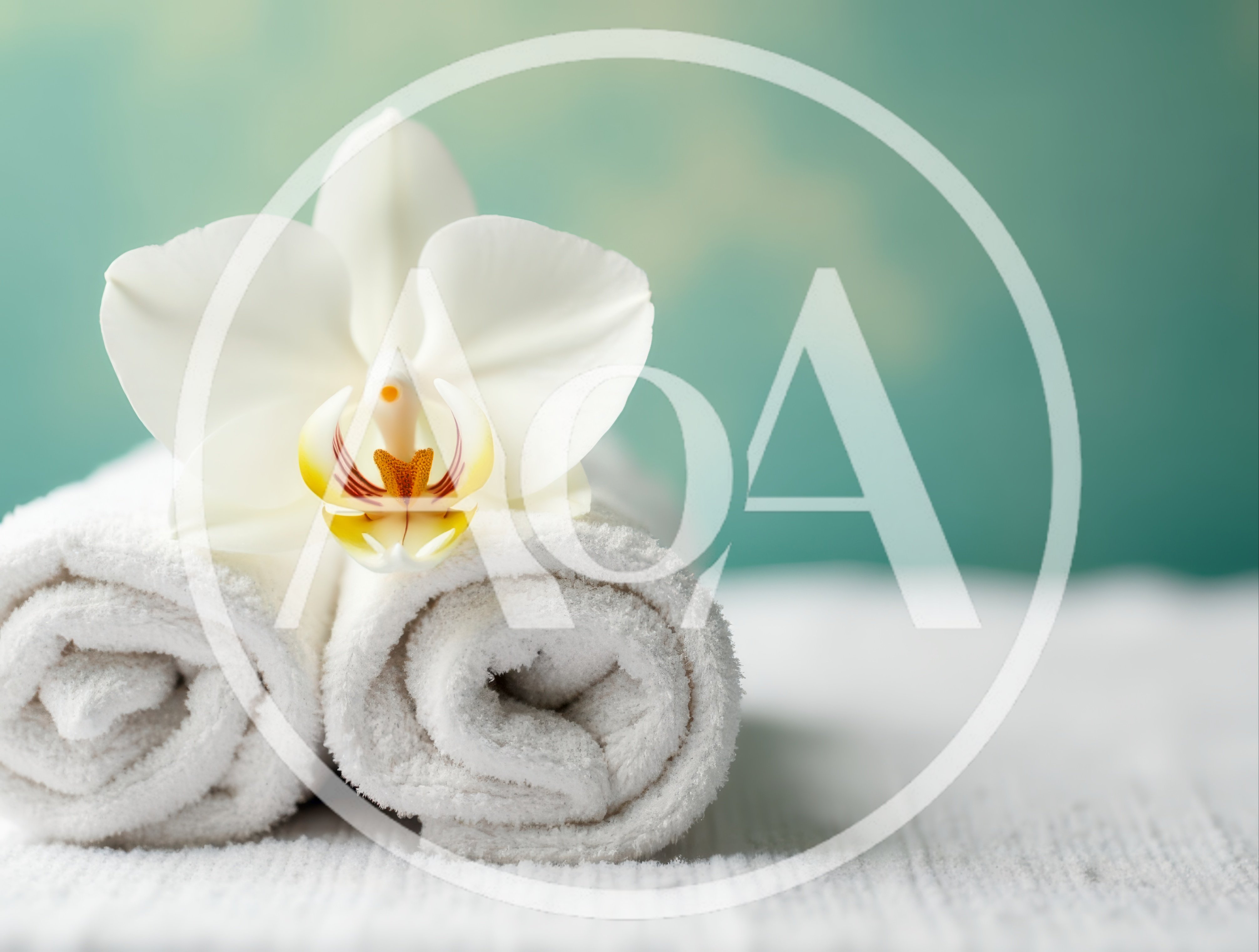 White Orchid Flower Resting On Rolled Spa Towels
