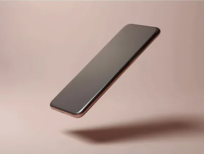 Floating Rose Gold Smartphone On Minimalist Background