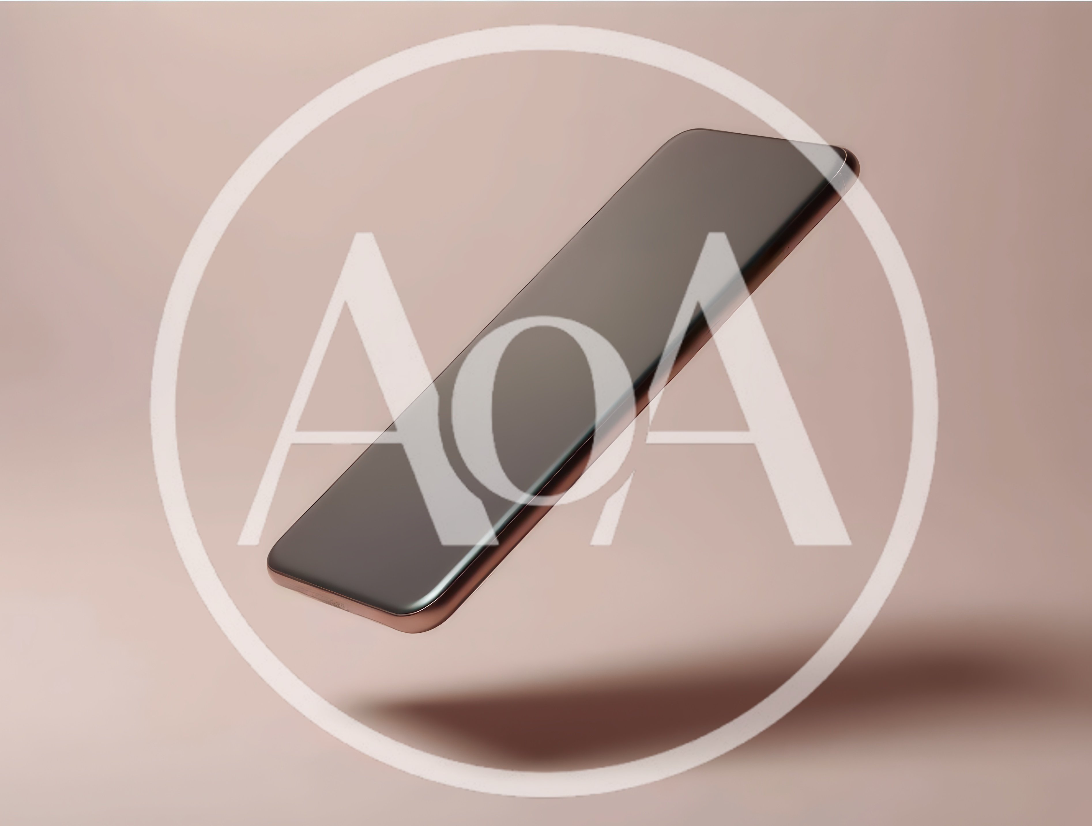 Floating Rose Gold Smartphone On Minimalist Background