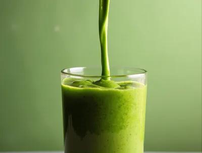 Green Smoothie Being Poured Into A Glass