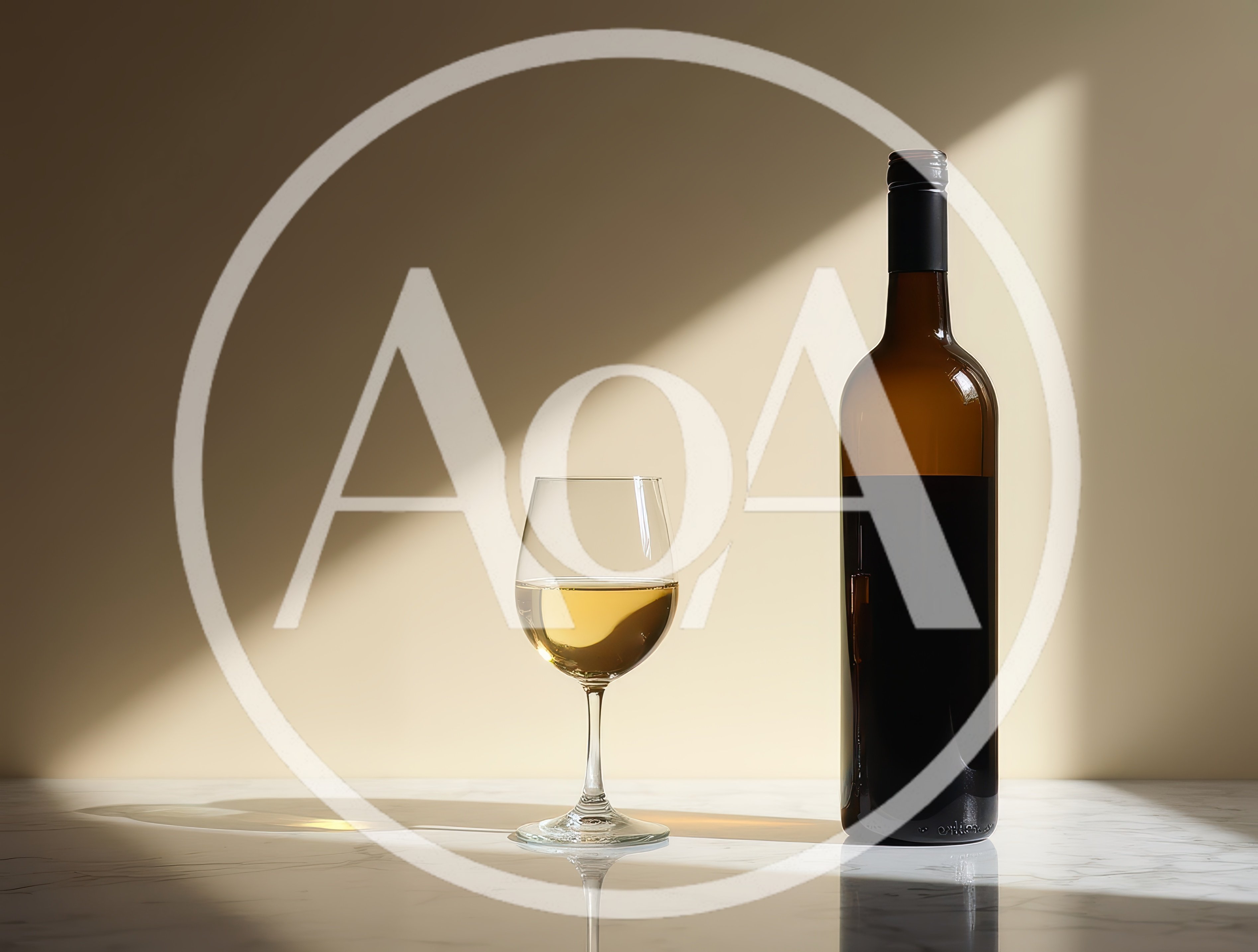 Wine Bottle And Glass On Marble Surface